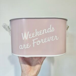 NWT Pink & White 'Weekends are Forever' Picnic Metal Utensil Caddy
